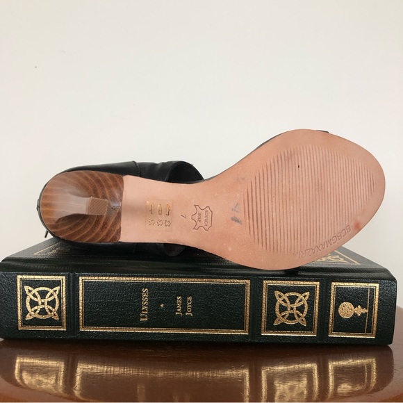 Great Condition BCBGMaxAzria Open Toe Black Leather Heeled Boots (Size 7) - Picture 9 of 12